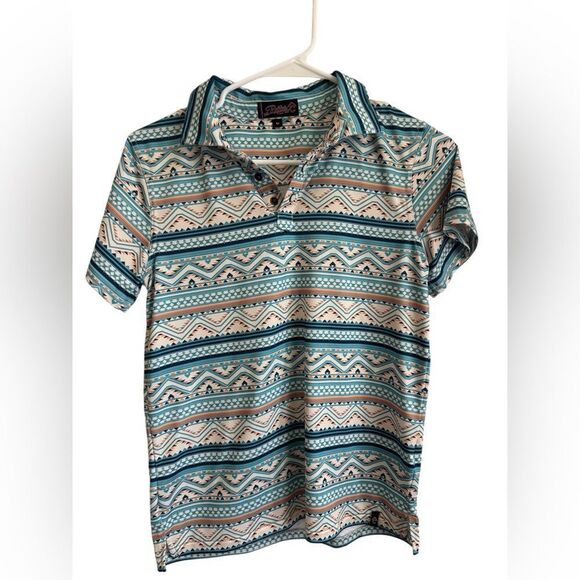 Rafter C Geometric Polo in Blue and Cream - Picture 1 of 3